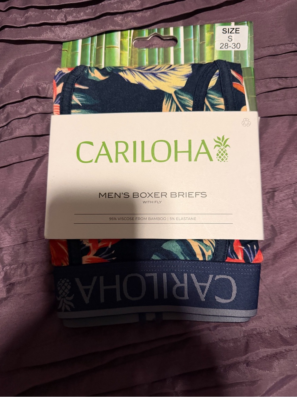 Cariloha Men’s Navy Tropical Print Boxer Briefs - Small